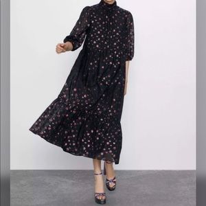 NWT Zara Metallic Polka Dot Dress